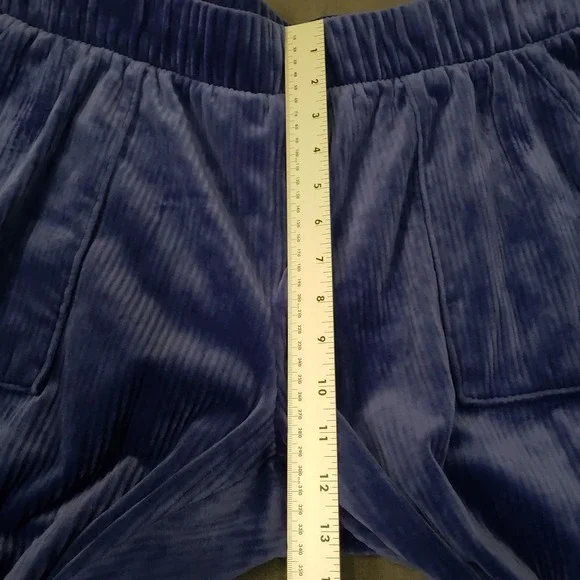 Time and Tru Velour Wide Leg Pants Womens XXL Blue Ribbed Flare Lounge Pockets - Picture 7 of 9
